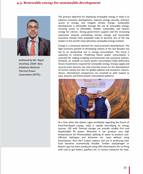 Excerpt from the UIBC / Nangia Andersen LLP report 'Modern Energy: India–UAE Collaboration in Renewable Energy', section 4.3 authored by Mr. Rajan Varshney, DGM – New Initiatives, National Thermal Power Corporation (NTPC).